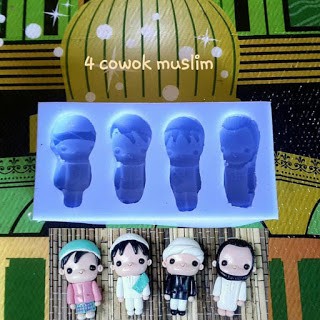 Cetakan Silikon Puding Coklat Karakter Cowok muslim 4 cavity