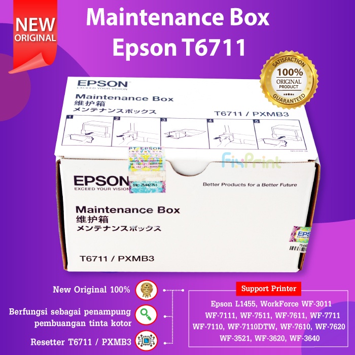 Original Epson T6711 C13T671100 Maintenance Box Printer L1455 WF7611 WF7211 WF7111 WF7711 WF7511