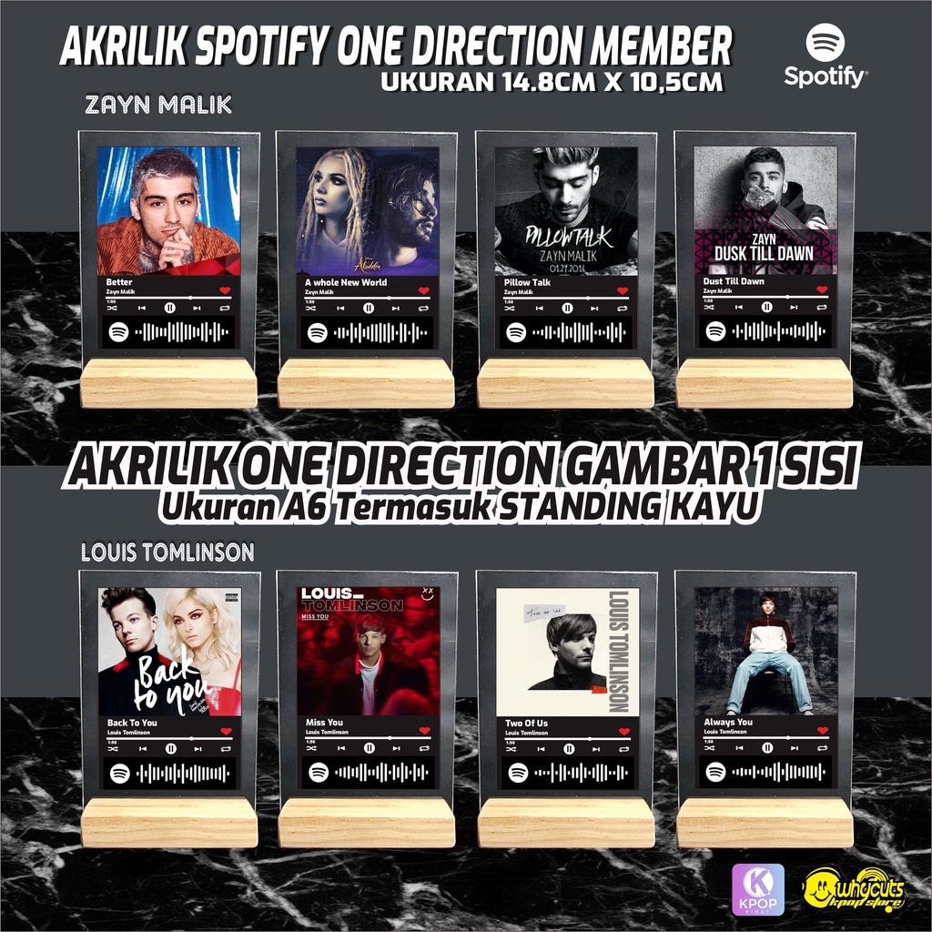 AKRILIK LAGU MEMBER ONE DIRECTION / GAMBAR 1 SISI / LAMINASI GLOSSY / ANTI AIR DAN TIDAK LUNTUR / UKURAN A6