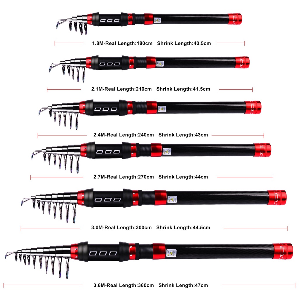 Proberos Joran Pancing Teleskopis Portable Bahan Serat Karbon Panjang 1.8m 2.1m 2.4m 2.7m 3m 3.6m TFR011