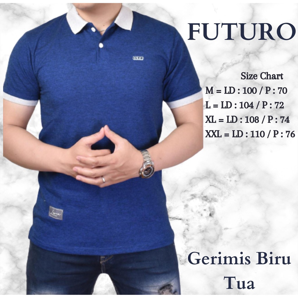 kaos kerah polo shirt pria premium Gerimis Biru Tua Kombinasi