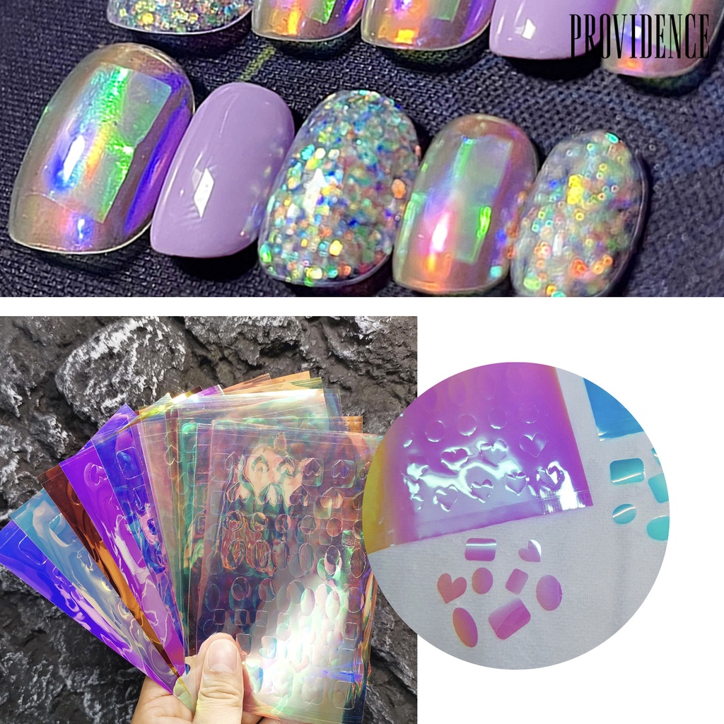 Providence 11Pcs/Set Aurora Effect Nail Cube Sticker DIY Colorful Foil Film Sparkling Glass Ice Cube Decoration for Manicure