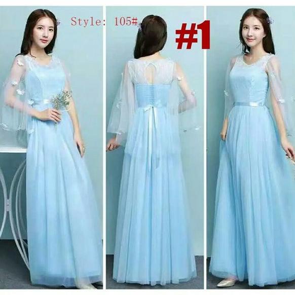 bridesmaid dress baju pesta pengapit pengantin biru muda panjang