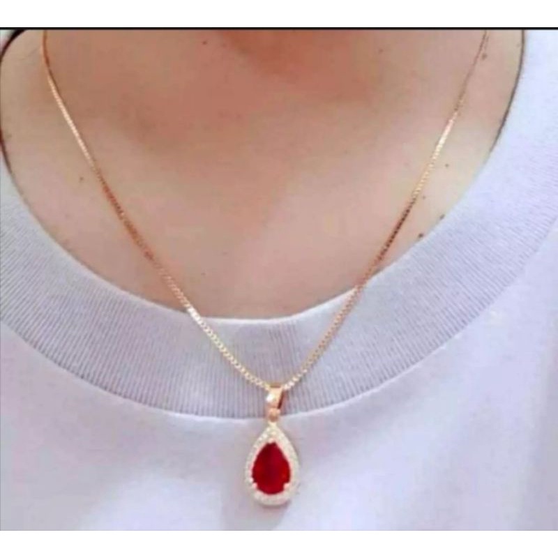 kalung liontin batu merah delima