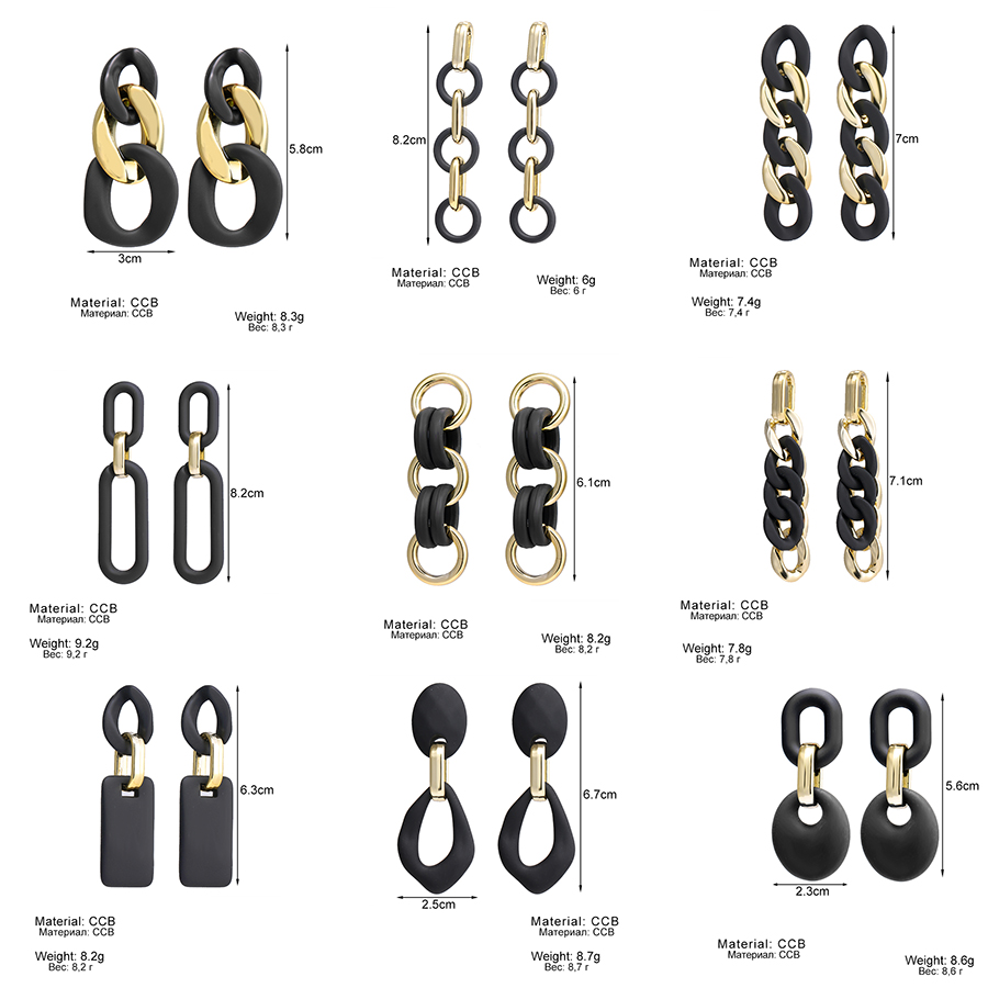 Anting Rantai Menjuntai Bentuk Geometris Bahan Akrilik Alloy Warna Hitam Gaya Punk Untuk Wanita