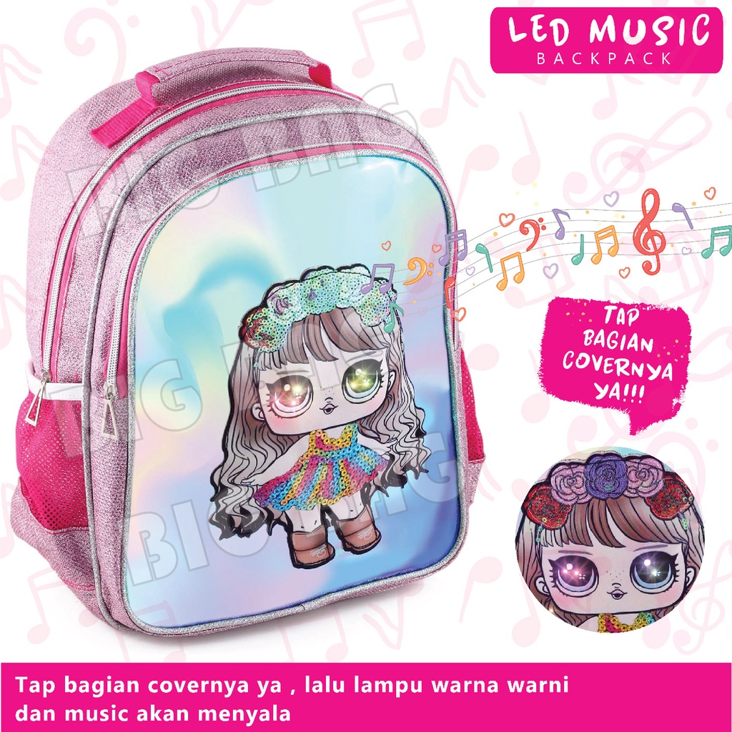 PTS - Ransel Sekolah Anak Perempuan Karakter LOL SURPRISE - Ransel Hologram LED - Crown Flowers  Tas Glitter - UKURAN SD -  UKURAN SD - Tas Sequin Ransel Sekolah Anak Timbul Hologram Ukuran Anak