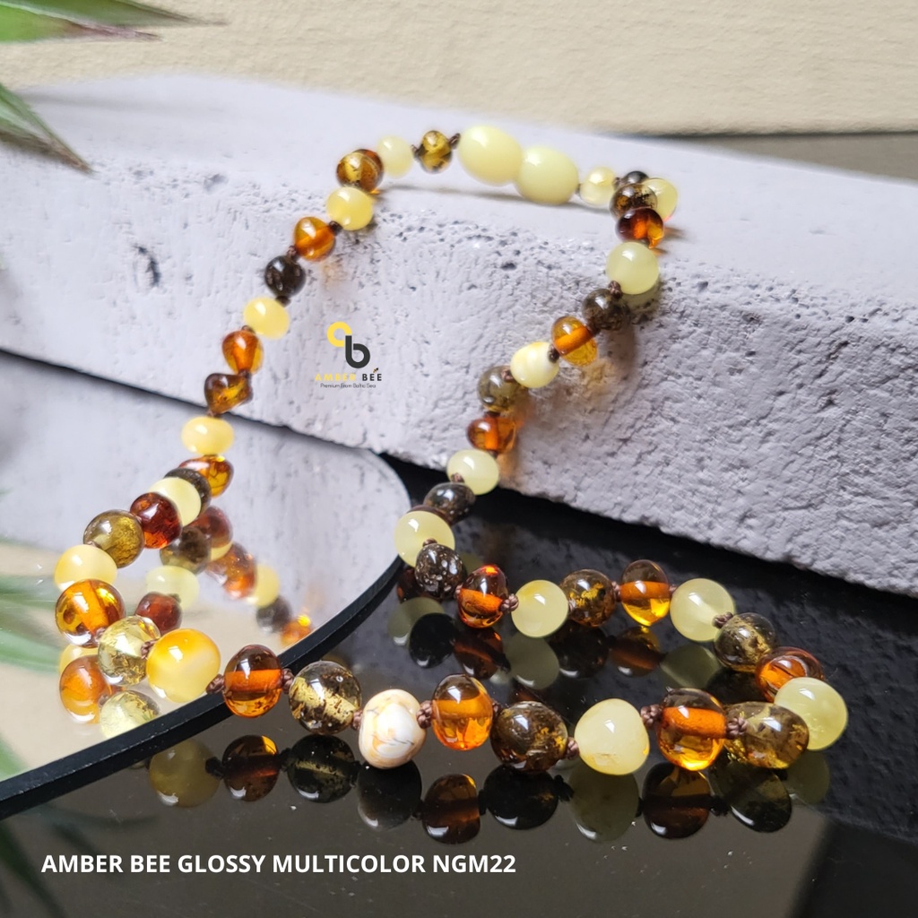 Kalung Amber Bayi Tumbuh Gigi Premium Glossy Multicolor NGM022 New By Amber Bee