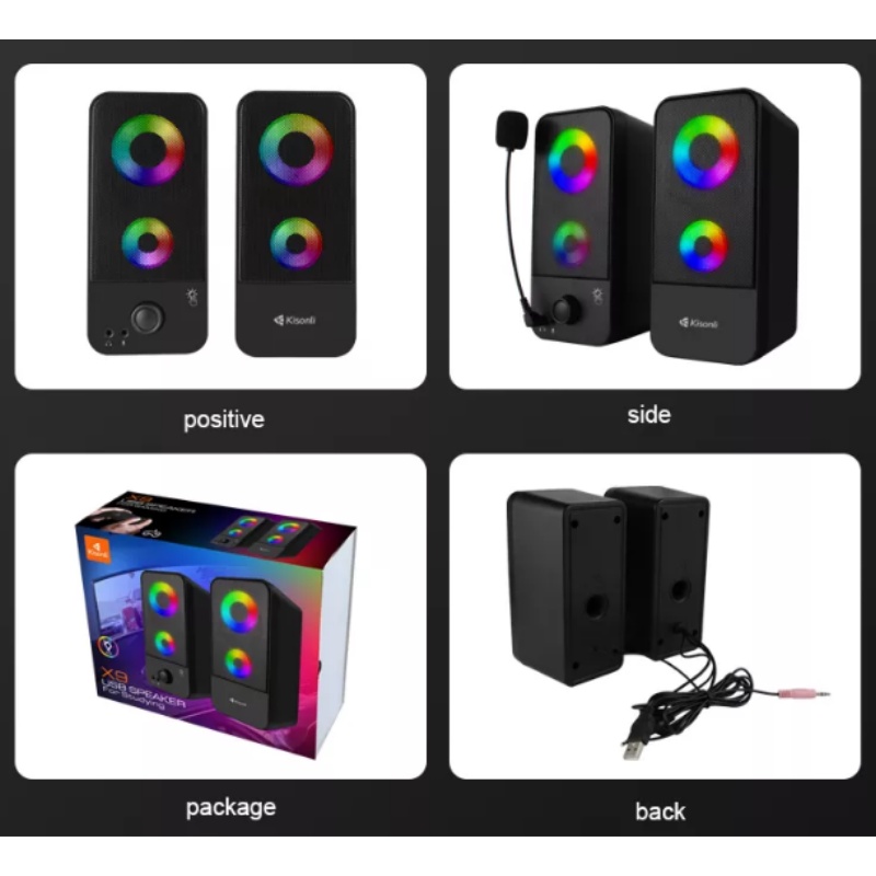 Speaker Aktif 2.0 Komputer Laptop Dual Bass Colorfull RGB USB Power X9 -XOBOX