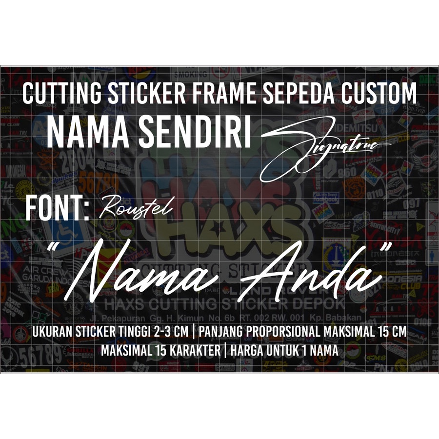 Cutting Sticker Frame Sepeda Custom Nama Sendiri Model Tanda Tangan - Putih, 2 Cm