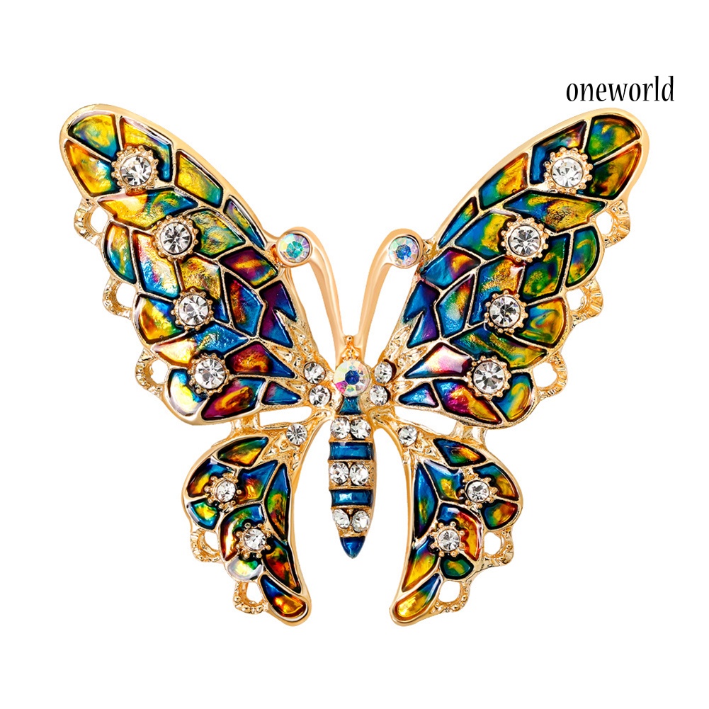 OW@ Butterfly Rhinestone Colorful Metal Lapel Brooch Pin Fashion Jewelry Women Gift