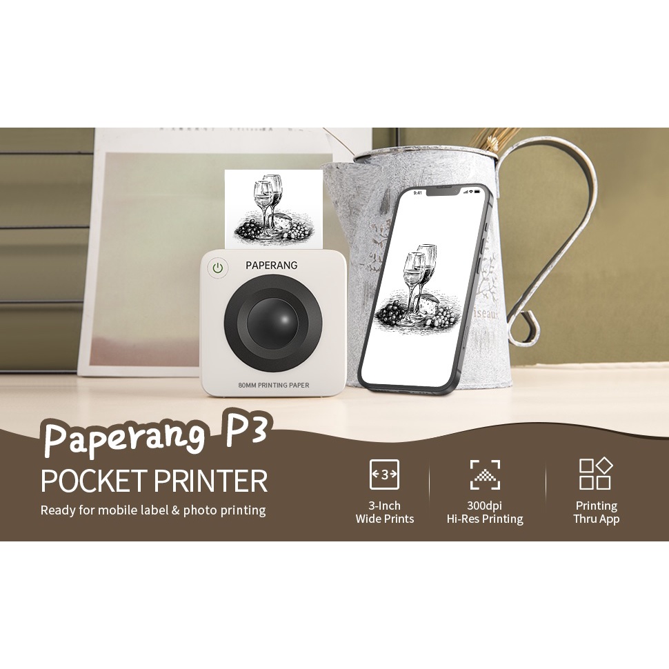 PAPERANG P3 Mini Bluetooth Thermal Photo Printer 300DPI - Printer Termal Terbaru dari PAPERANG - BUKAN PAPERANG P1/P2/P2S!!!