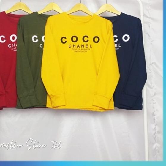 ♚ Baju Kaos Wanita Cewek Cewe Remaja Lengan Panjang Terbaru Coco Chanel - Kuning ☋