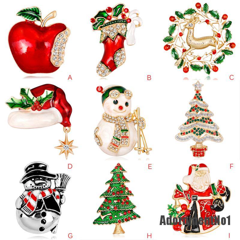 (Adornmentno1) Bros / Pin Enamel Bentuk Pohon Natal / Rusa / Snowman / Lonceng Untuk Aksesoris Wanita