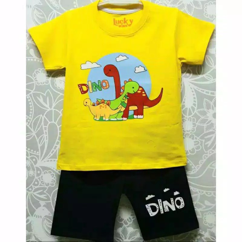 1 6t Setelan Baju Kaos Anak Karakter Laki Laki Dino Joey Mickey Wheel Loader Shopee Indonesia