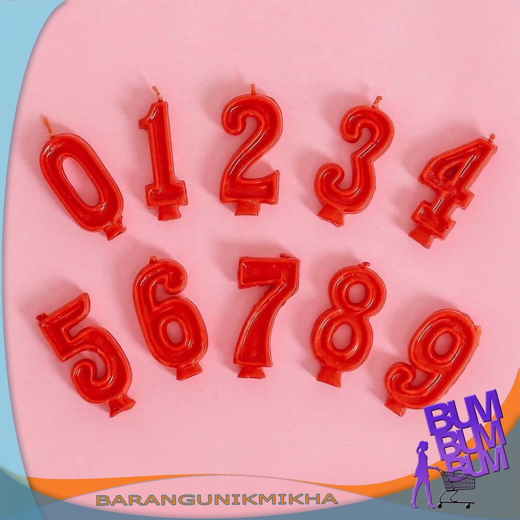 Lilin Ulang Tahun Angka 0-9 Warna Merah Murah - BUM