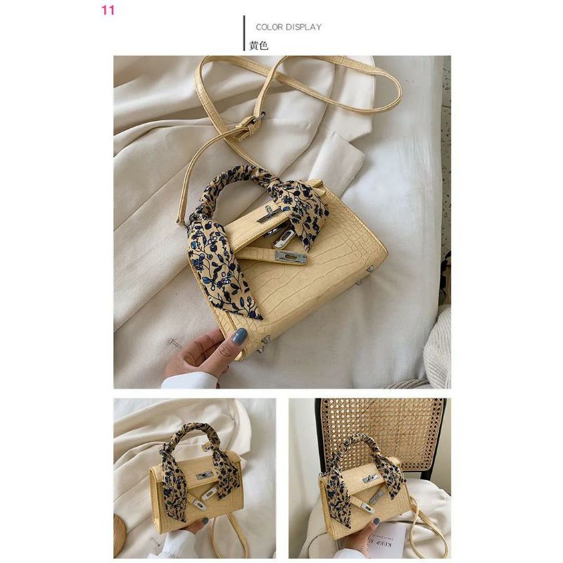 Tas kecil Croco wanita tali Panjang Kuning pucat