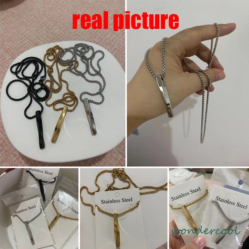 Fashion Punk Spiral Persegi Panjang Liontin Perak Kalung Rantai Baja Unisex Perhiasan Hadiah-Won