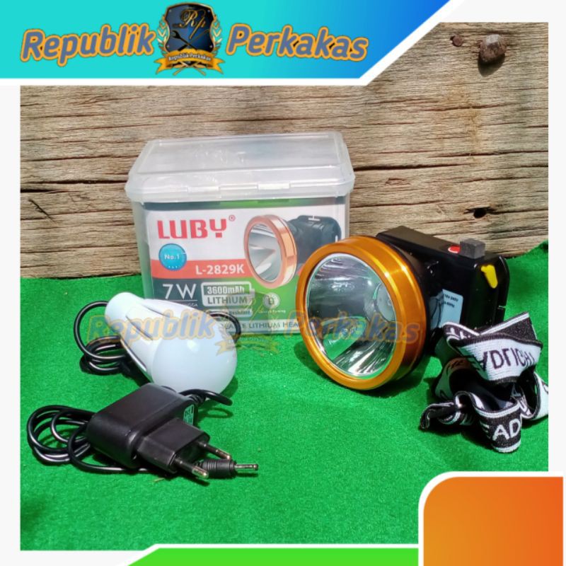Senter Kepala/Headlight Luby 7 Watt Nyala Kuning L-2829K Lithium