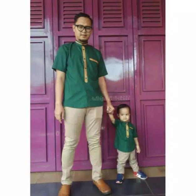 KOKO COUPLE AYAH DAN ANAK - BAJU MUSLIM COUPLE KELUARGA - HIJAU BOTOL