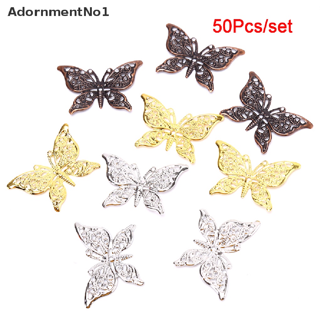 (AdornmentNo1) 50pcs / Set Konektor Butterfly Filigree Bahan Metal Gaya Vintage Untuk Membuat Perhiasan DIY