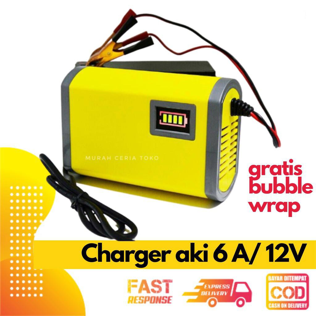 BISA COD Charger Aki 6A 12V LED Aki Mobil Dan Motor Otomatis Charger Accu Alat Cas Aki 6 ampere