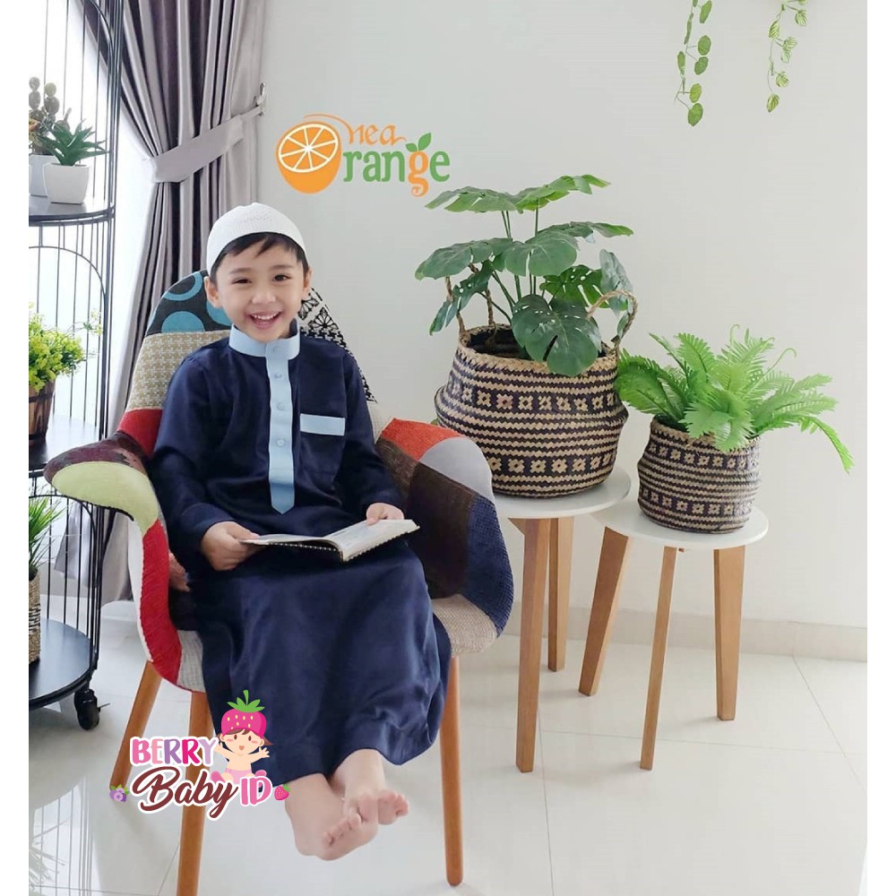 Nea Orange Gamis Velvet Baju Muslim Anak GRATIS Peci Rajut Berry Mart