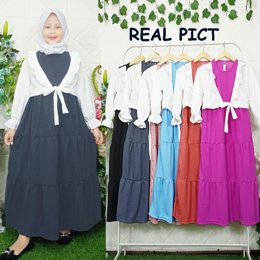 GAMIS ANAK SERAYU ROMPI PUTIH DRESS WARNA 3-12tahun CARLINA