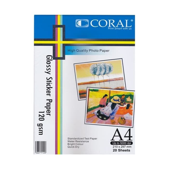 Coral Glossy photo stiker paper 120 gsm (pack 20 lembar)