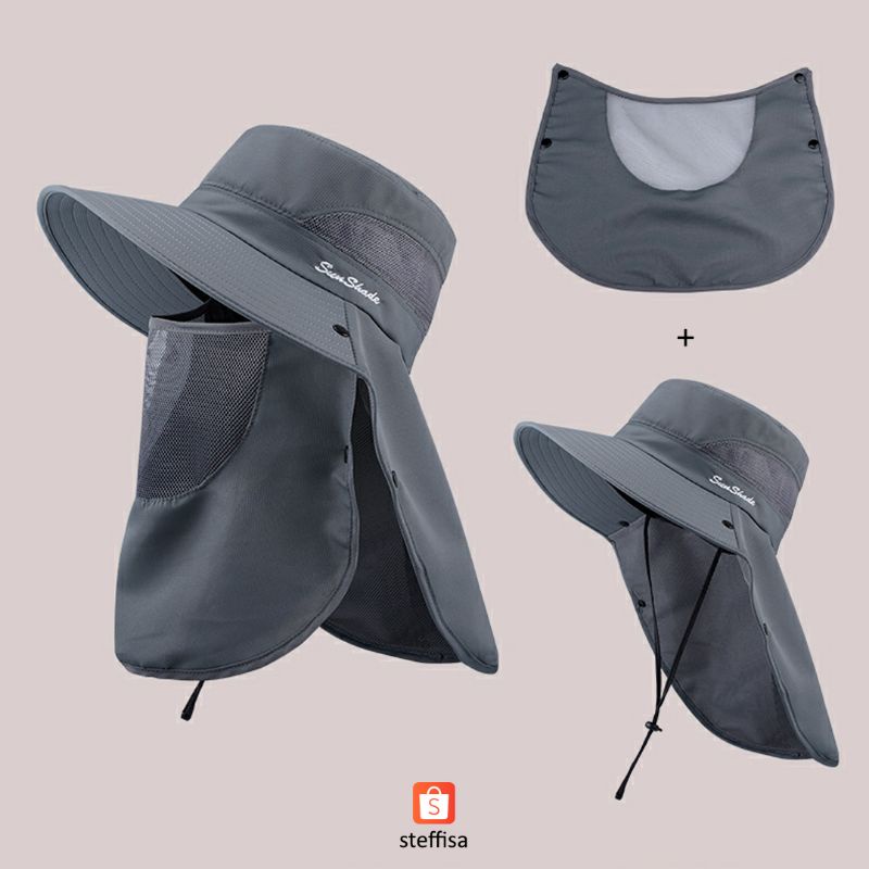 TOPI NELAYAN 3in1 | sunshade fisherman outdoor fishing gardening hat impor anti UV matahari ringan breathable masker pelindung wajah leher unisex pria wanita dewasa musim panas mancing berkebun