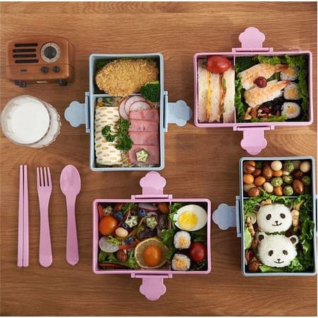 Tempat Makan Anak 2 Sekat Lunch Box Bear Rabbit Motif Kelinci Beruang