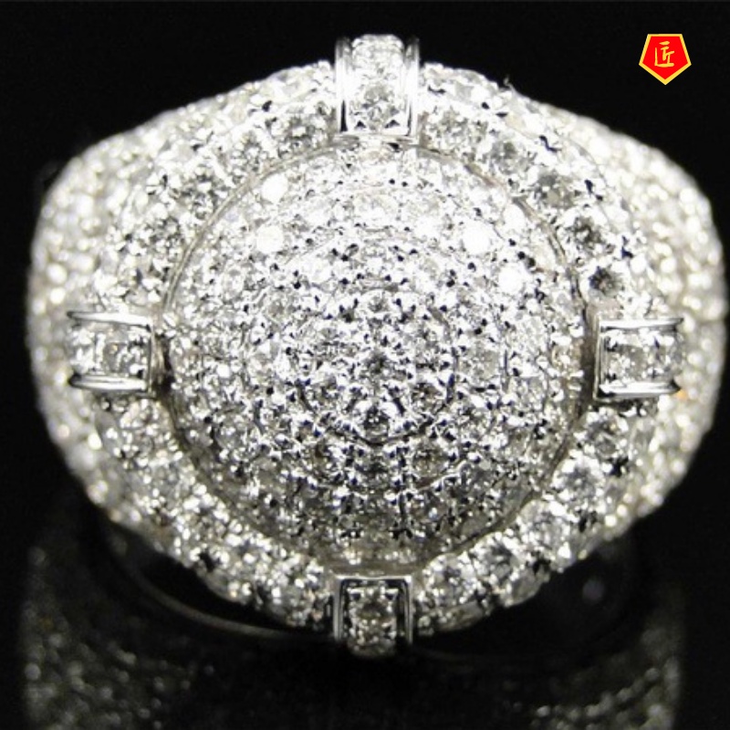 [Ready Stock]Micro-Inlaid Diamond Ring 925 Silver High Profile Fashion