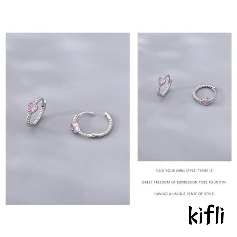 Anting Desain Twist Hati Bahan Zirkon Warna Pink Untuk Wanita