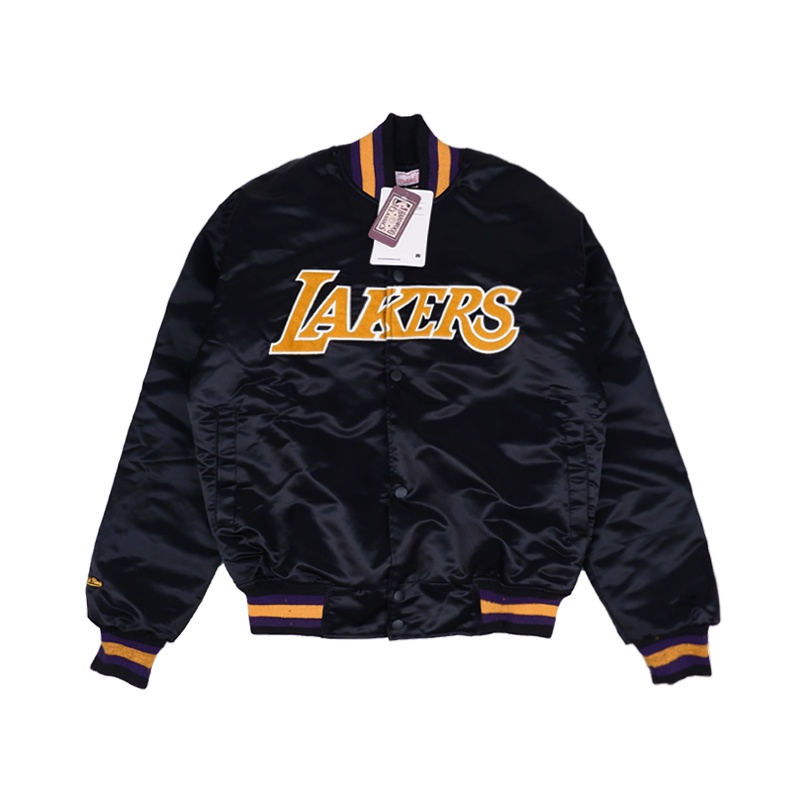 VARSITY JACKET NBA TEAM LOS ANGELES LAKERS BLACK BIG LOGO FONT YELLOW BASKETBALL NBA VINTAGE
