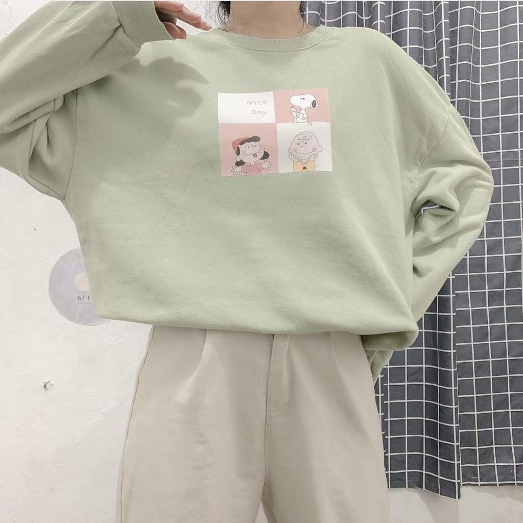 SWEATER WANITA NICE DAY SQUARE // ATASAN WANITA LUCU ALA KOREA // CREWNECK WANITA PREMIUM CASUAL FLEECE TEBAL HA;LUS KECE TERBARU,