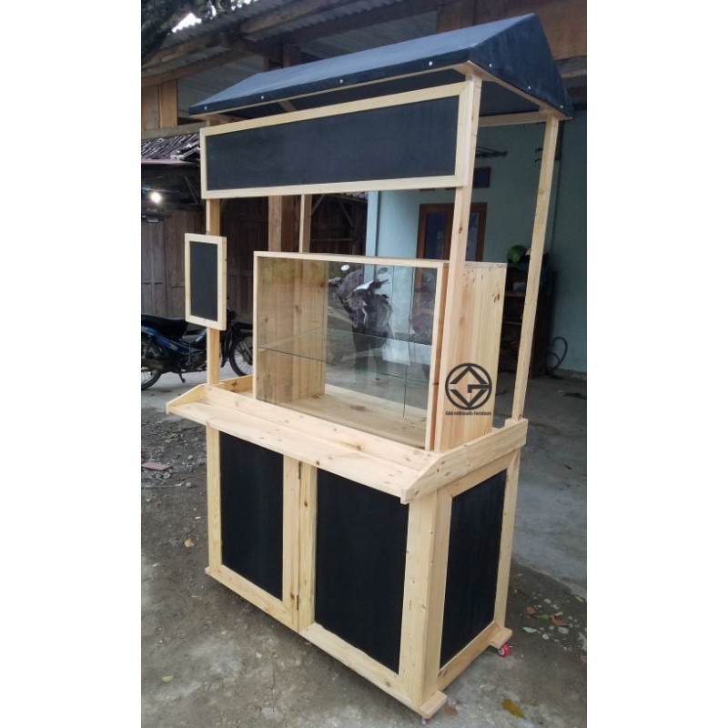 Etalase Booth Gerobak portable Jati Blanda Bisa Bongkar Pasang