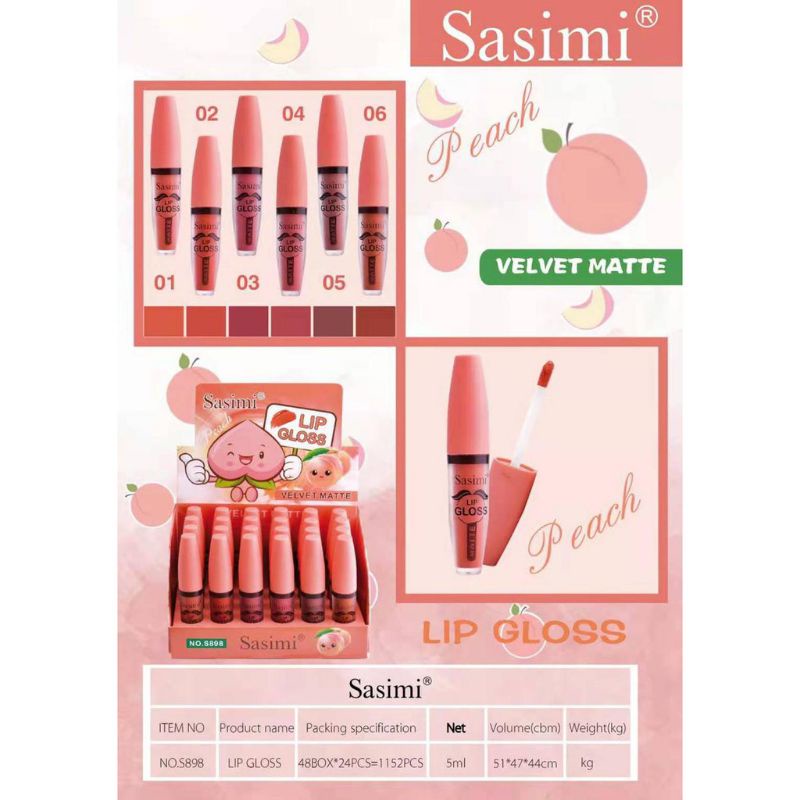 [PER6PCS] LIP GLOSS SASIMI VELVET MATTE / LIP GLOSS PEACH NO.S898