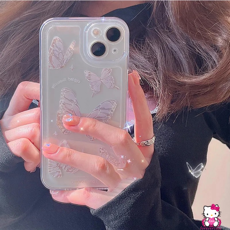 Soft Case Silikon Transparan Motif Kupu-Kupu Untuk IPhone 11 12 13 Pro MAX XR 7Plus 8Plus X 6 6s 7 8 Plus XS MAX SE 2020