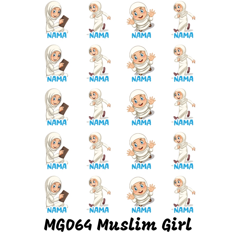 

Sticker Nama Cutting Label Waterproof Tahan Air Muslim Girl 64 (MG064)