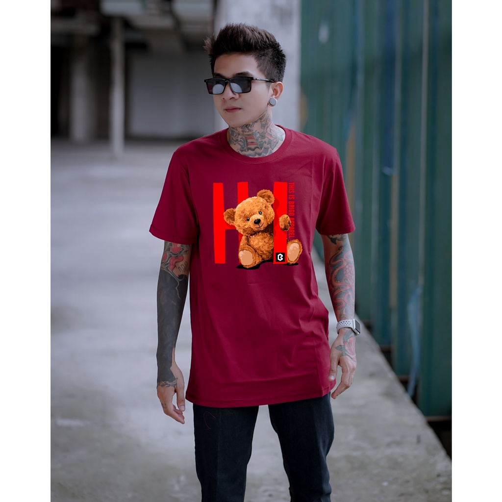 BRIGO Kaos Lengan Pendek Bear Hi || Kaos Katun Combed M-XL || Kaos Distro BRIGO Beruang Hi