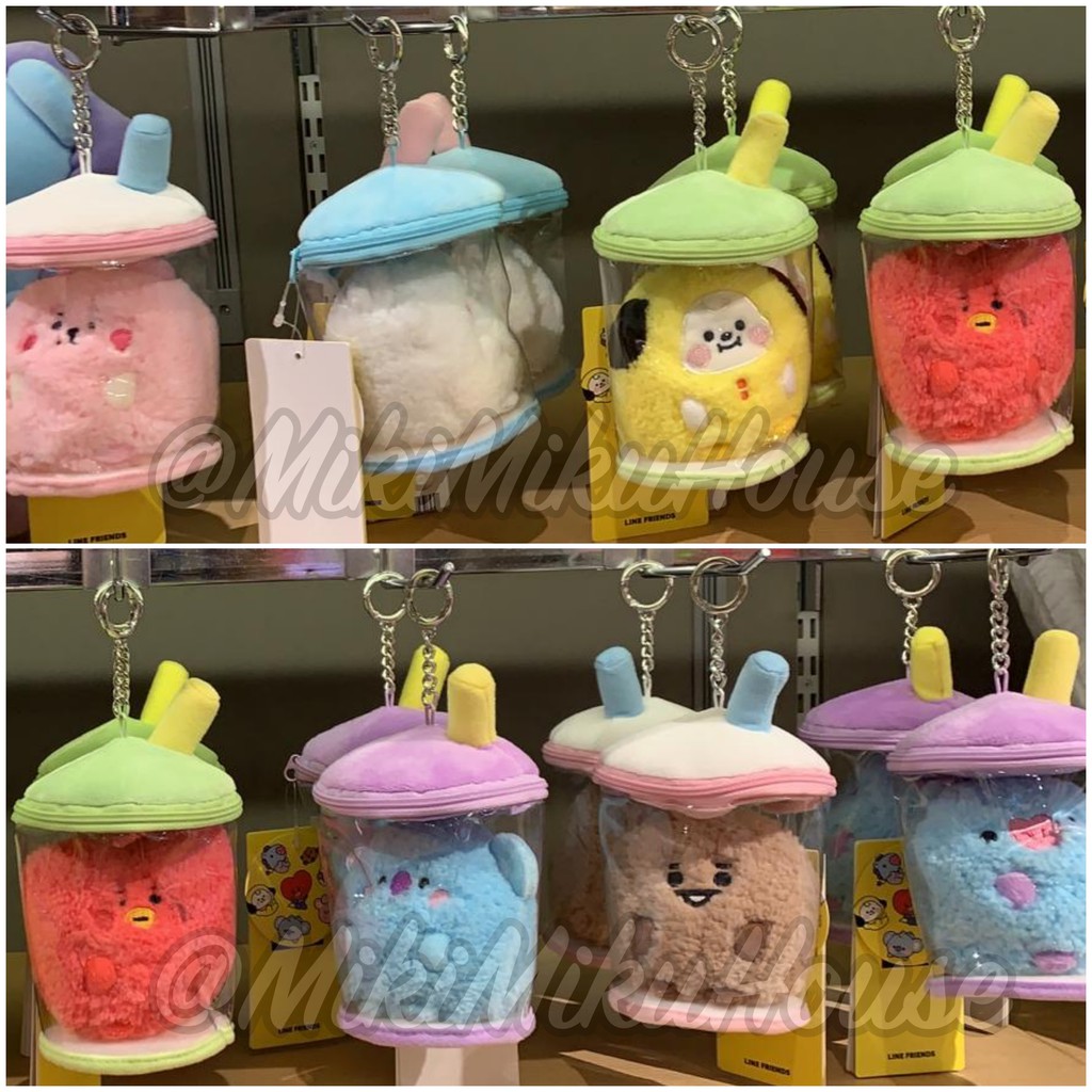 BT21 BABY BOUCLE BUBBLE TEA BOBA BAG CHARM DOLL KEYRING BONEKA CUSHION GANTUNGAN FIGURINE KOREA ORI
