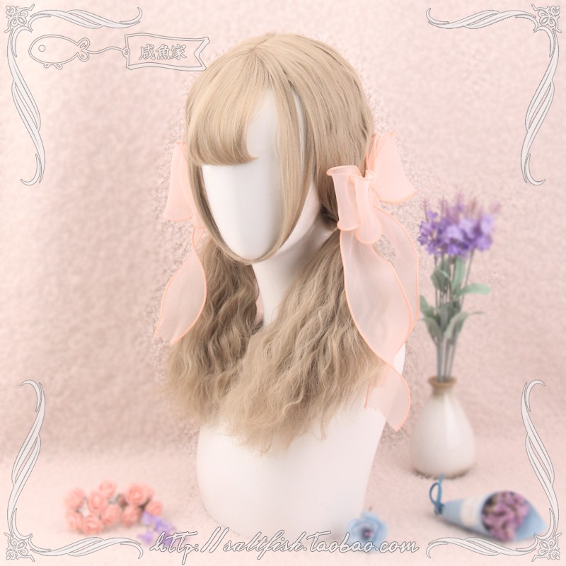 LOL-143 wig rambut palsu daily lolita korea kpop cosplay mermaid wave blonde