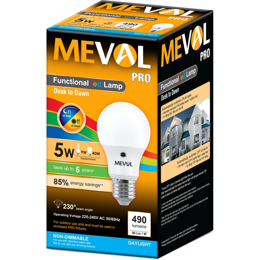 Bohlam Lampu LED Sensor Cahaya 5W - Putih MEVAL