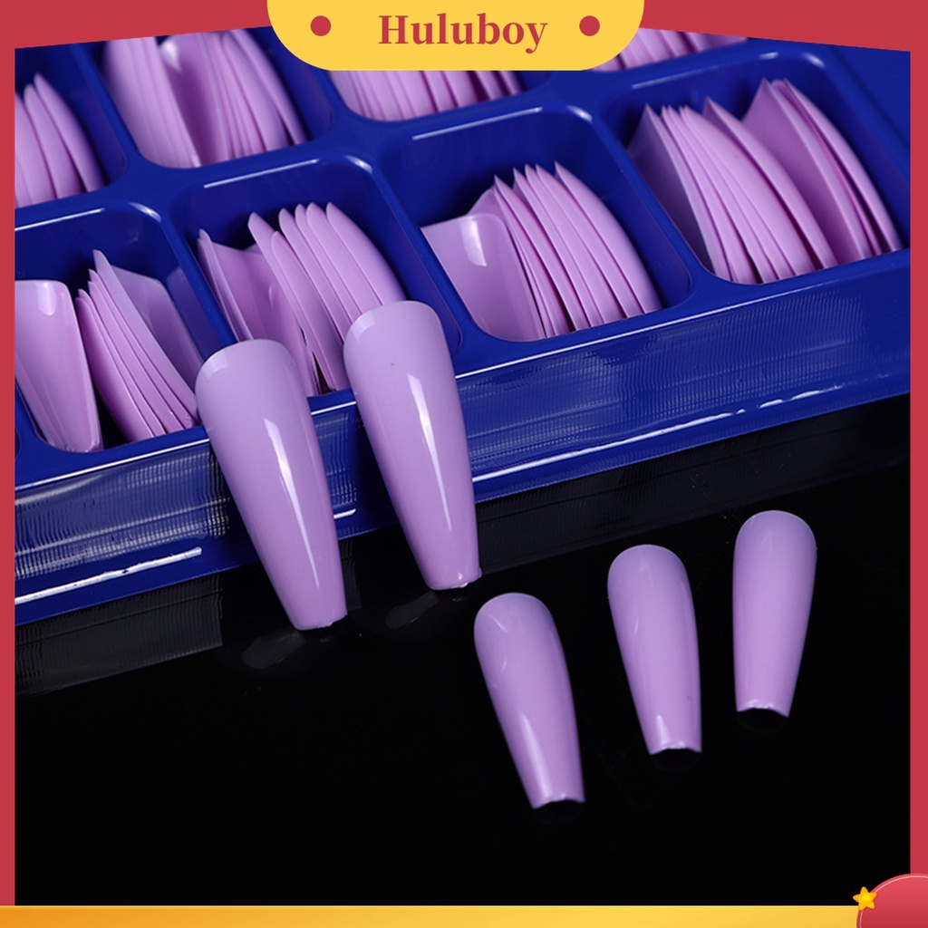 Huluboy Huluboy♡ 100pcs / Set Kuku Palsu Full Cover Warna Polos Dapat Dilepas Untuk Manicure / Pesta