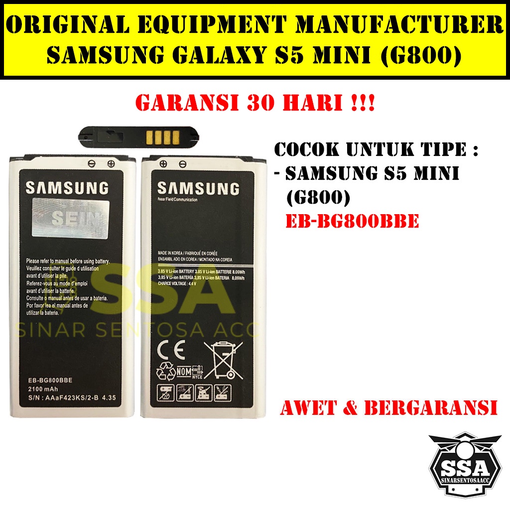 Baterai Original OEM Samsung Galaxy S5 Mini G800 EB-BG800BBE BG800BBE EBBG800 HP Ori Battery Batrai Batre Batu Batere GARANSI AWET MURAH