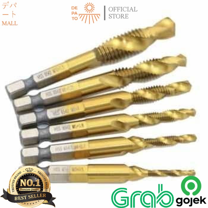6Pcs Mata Bor Pembuat Ulir Drat Mur Baut Tap Drill Set Hex 1/4" M3-M10 DP