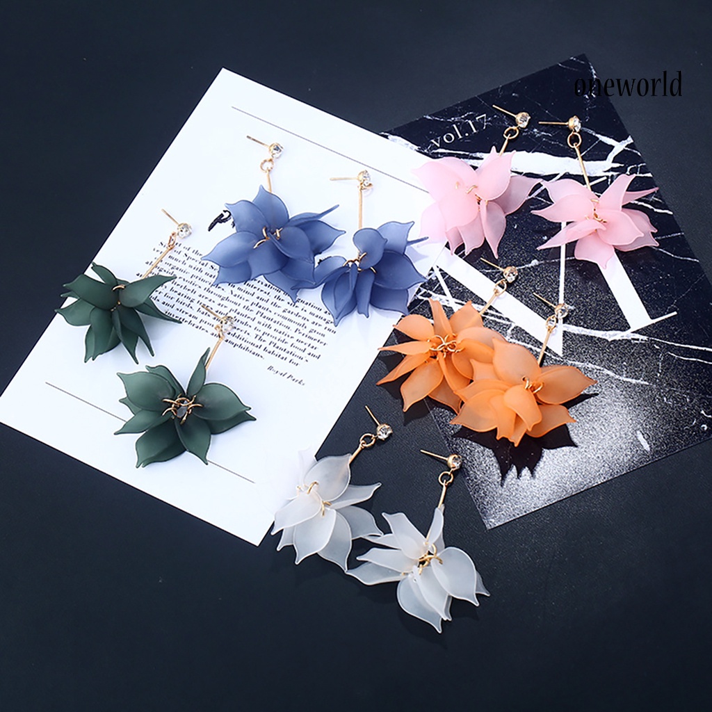 OW@ 1Pair Drop Earrings Flower Petals Pendant Ear Decoration Alloy Women Long Dangle Earrings for Birthday Party