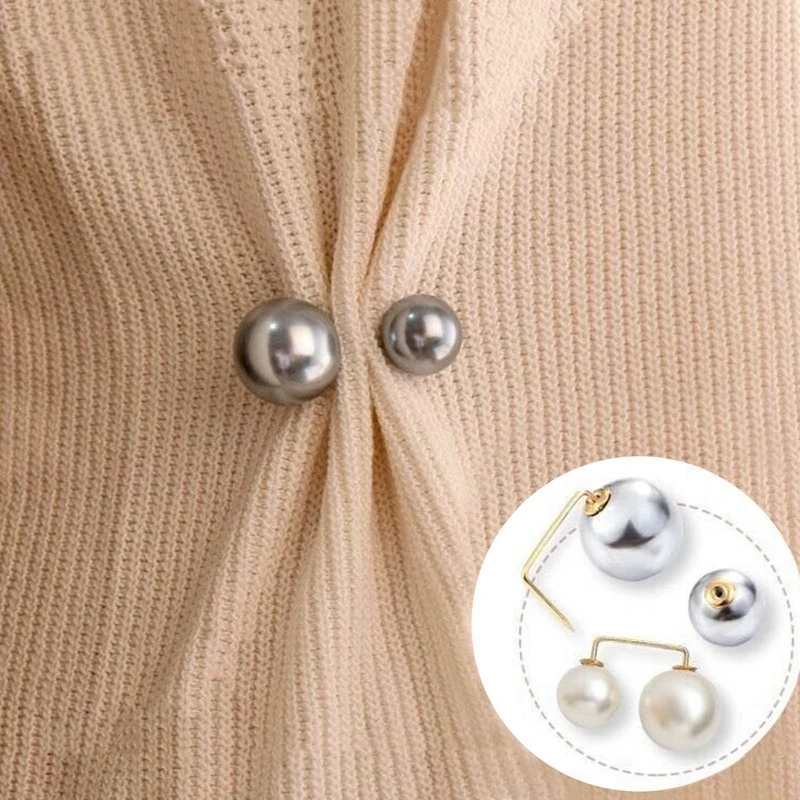3 Pcs Bros Pin Klip Kerah Kemeja / Jaket / Sweater / Cardigan Bahan Logam Hias Mutiara Buatan Ganda Gaya Korea Untuk Wanita