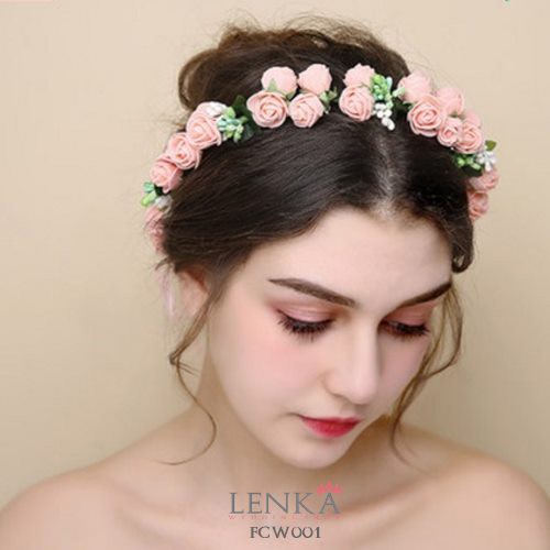 [PRODUK TERLARIS] AKSESORIS PESTA FLOWER CROWN PINK BRIDESMAID WEDDING FCW001