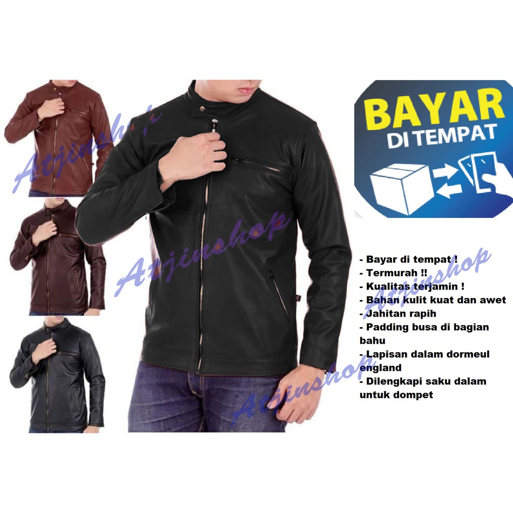 Atjin-Jaket Kulit Pria Kasual Exclusive Series Ferrari / Jaket Motor Pria [Coklat - Hitam]