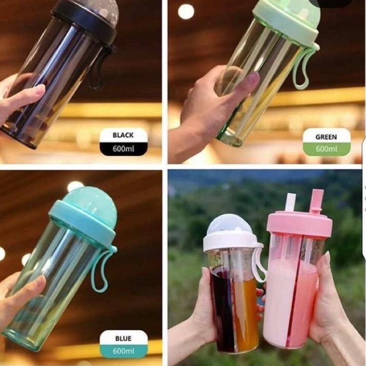Barang Pilihan.. Botol Minum Dua Sisi Sedotan 600ml BZ-232 - Duet Couple Bottle Viral
